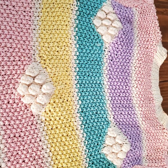 Adrienne Vittadini Pastel Cottagecore Knit Sweater Cotton Textured Long Sleeve S - Picture 11 of 14